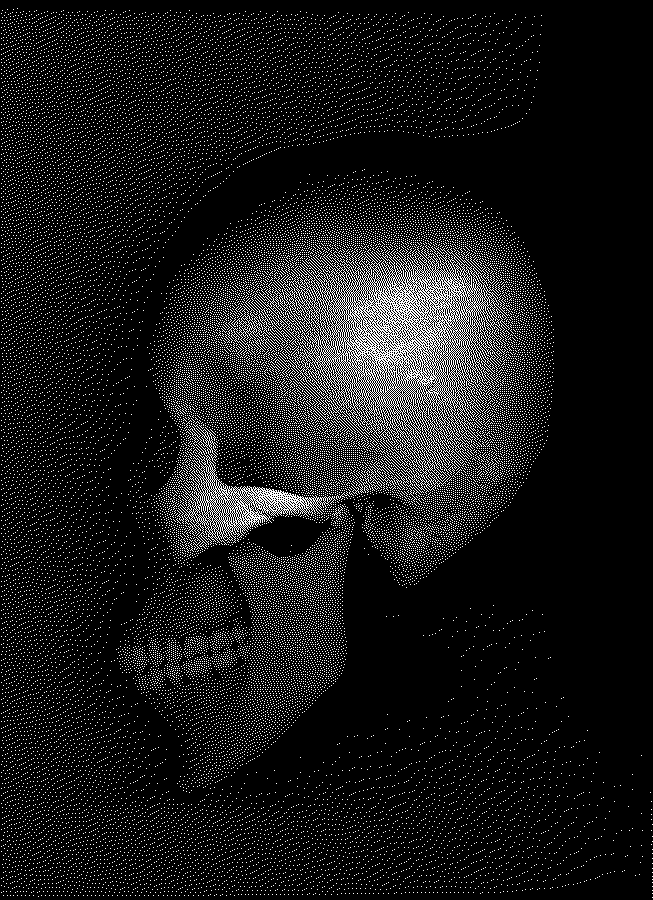 electric skull moving through time - by Tony Karp